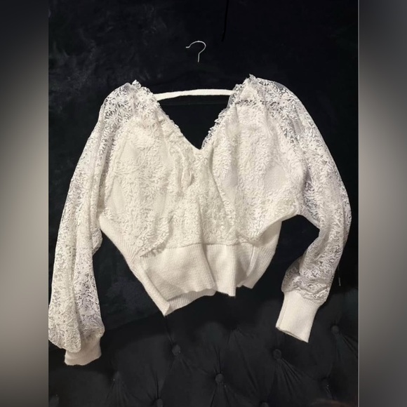 2/$50 White Lace Crop Sweater - Picture 2 of 5